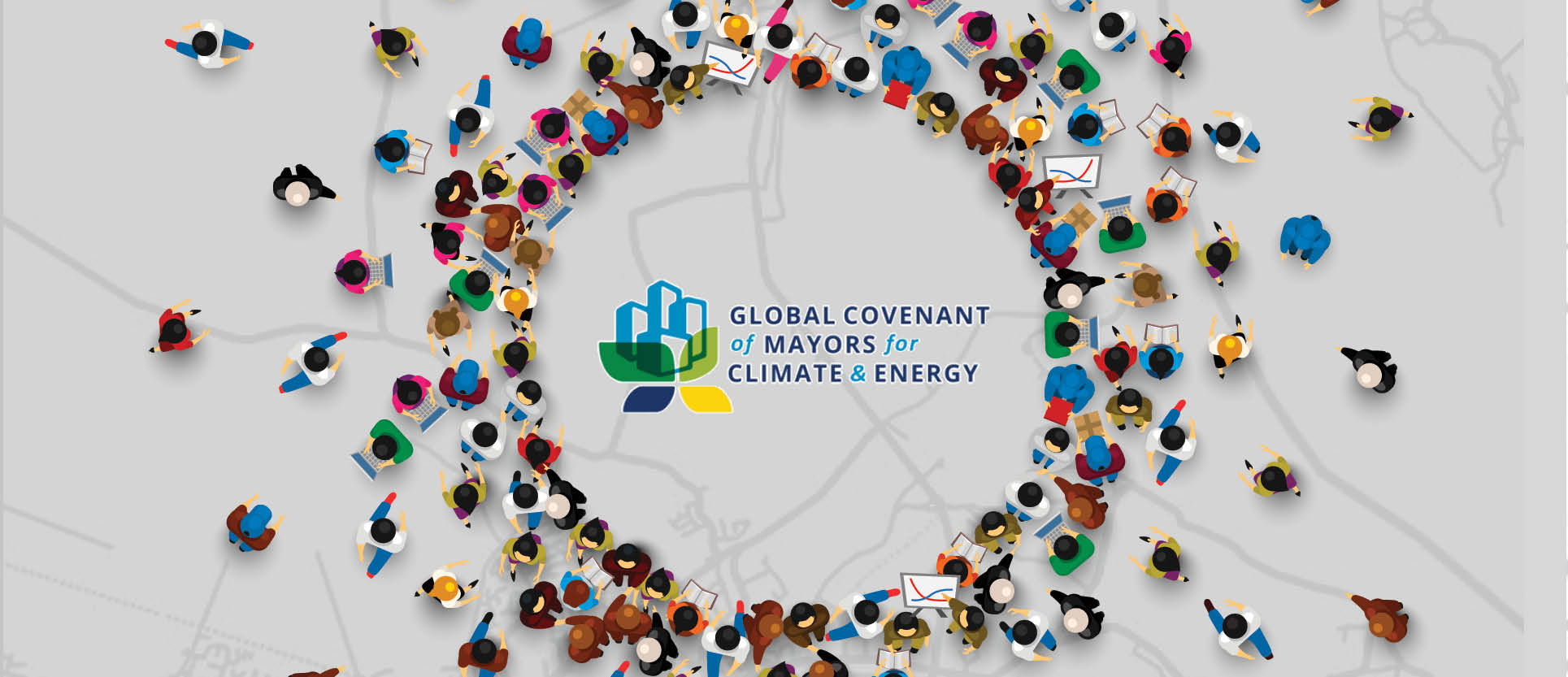 image of an infographic of people forming a circle with the GCM logo in the middle and a grey background