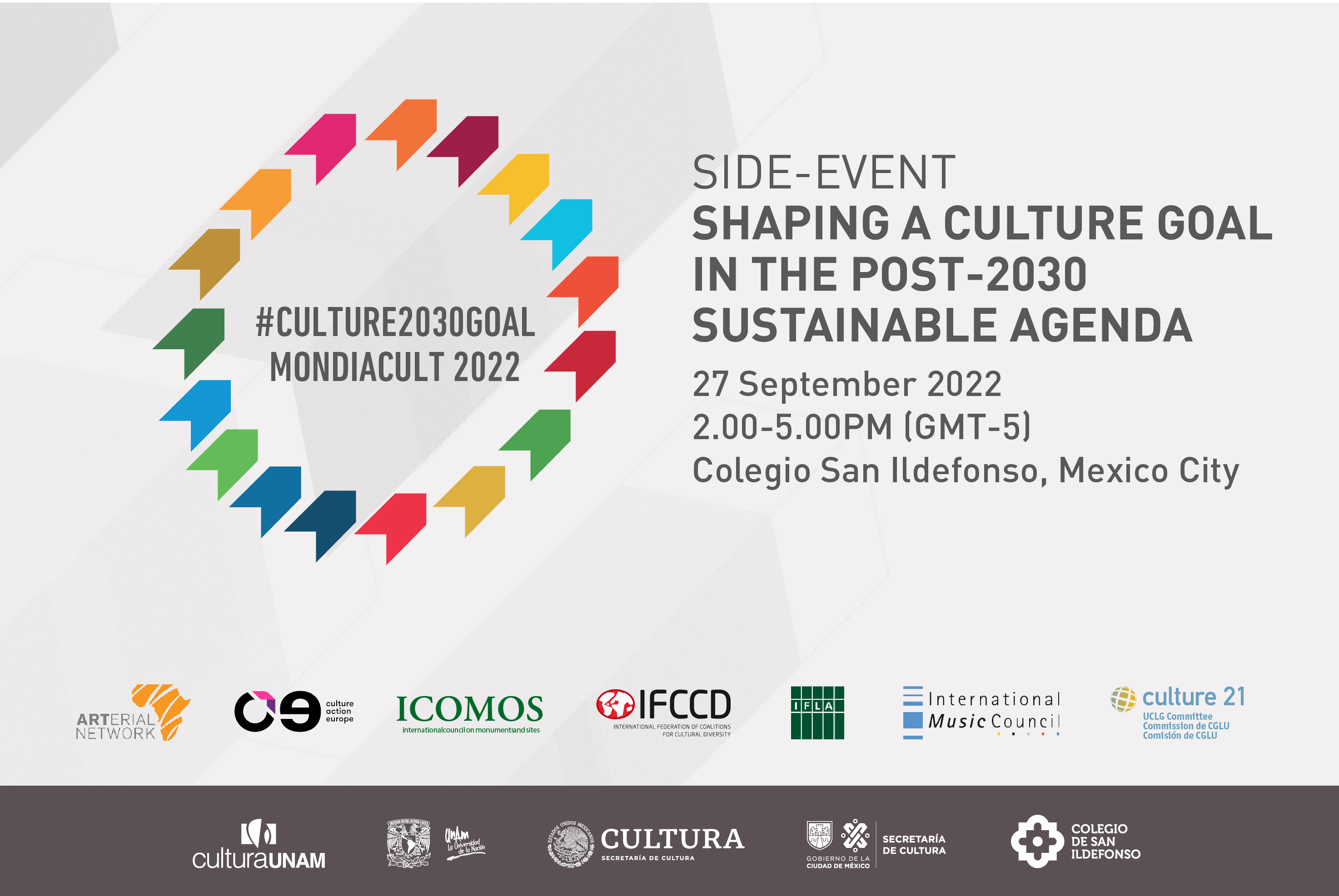 banner of culture 2030 goal with logo and text about event
